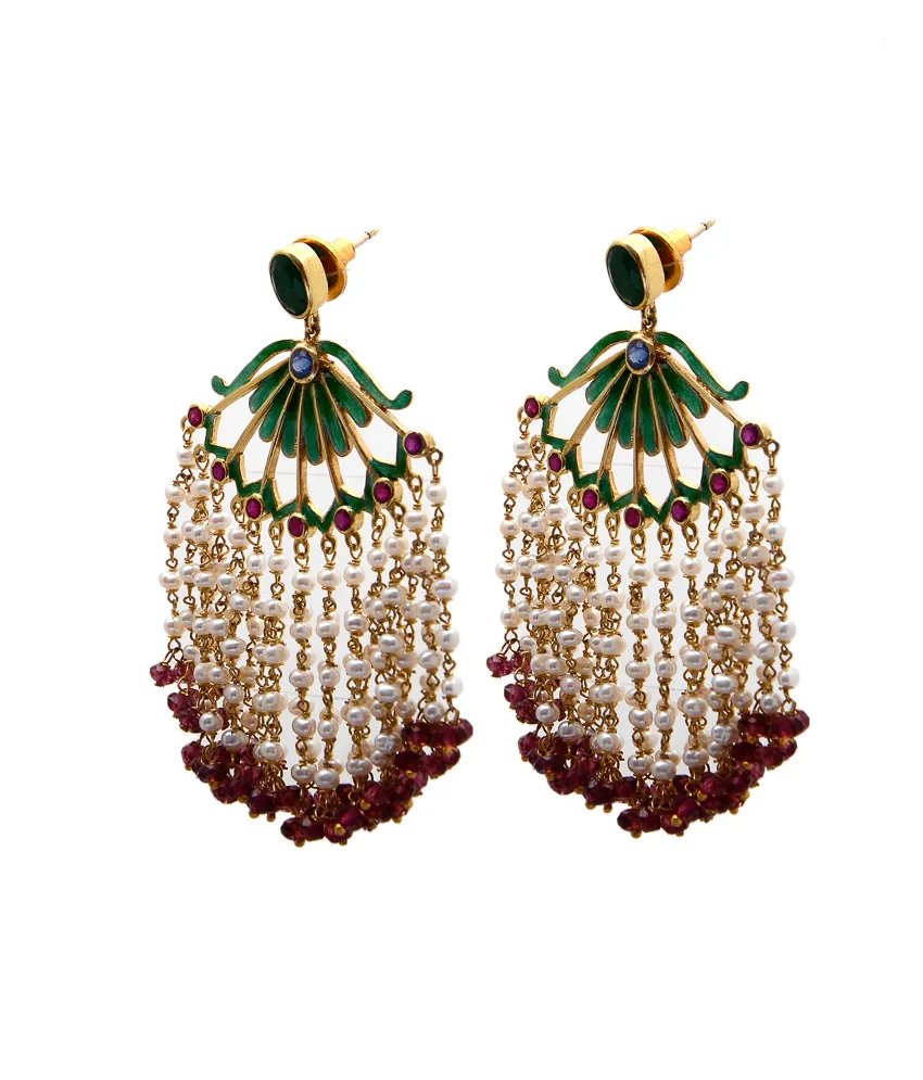 Green zumki chandelier earrings, alternate view