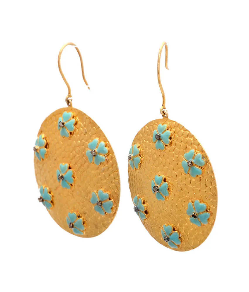 Turquoise blossom disc earrings, oval variant view