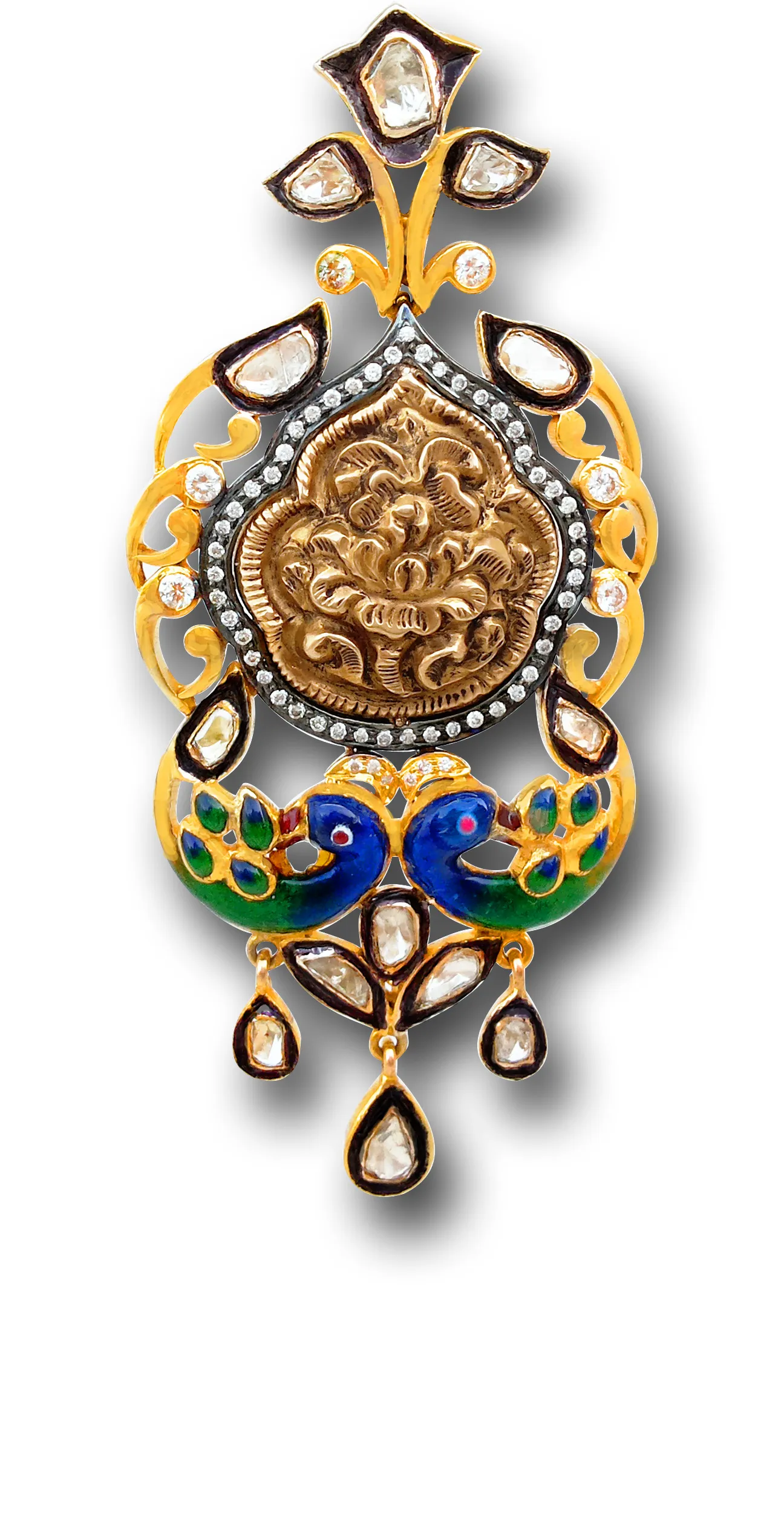 Matching temple earring with polki diamond border