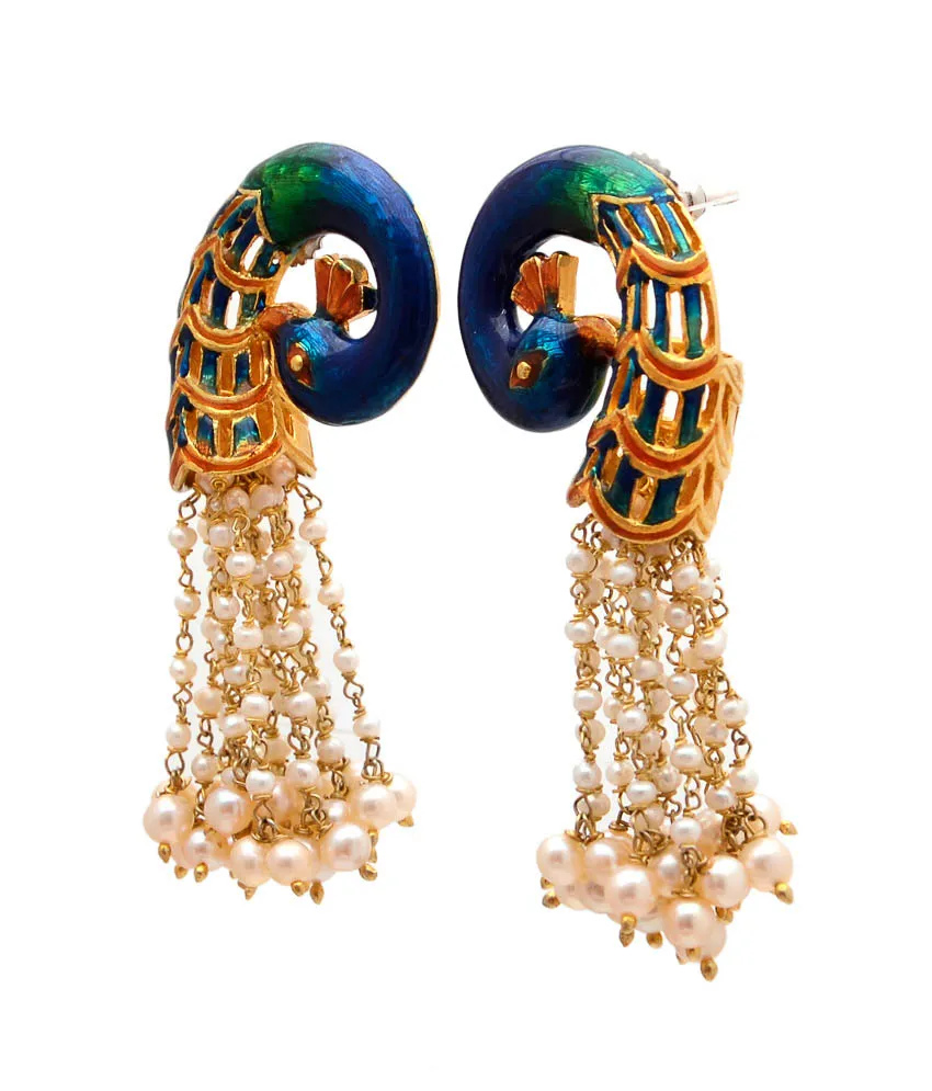 Peacock pearl cascade earrings, alternate angle