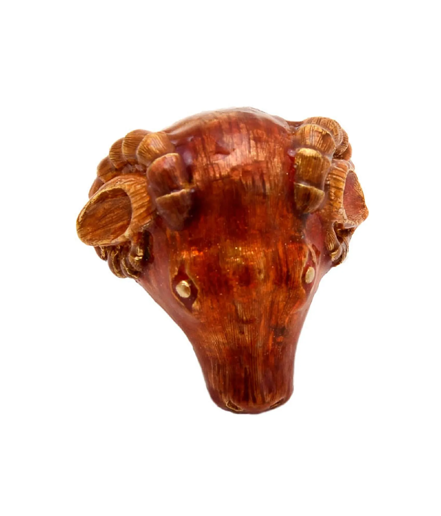 Ram’s head ring in three-quarter view showing the modelled muzzle