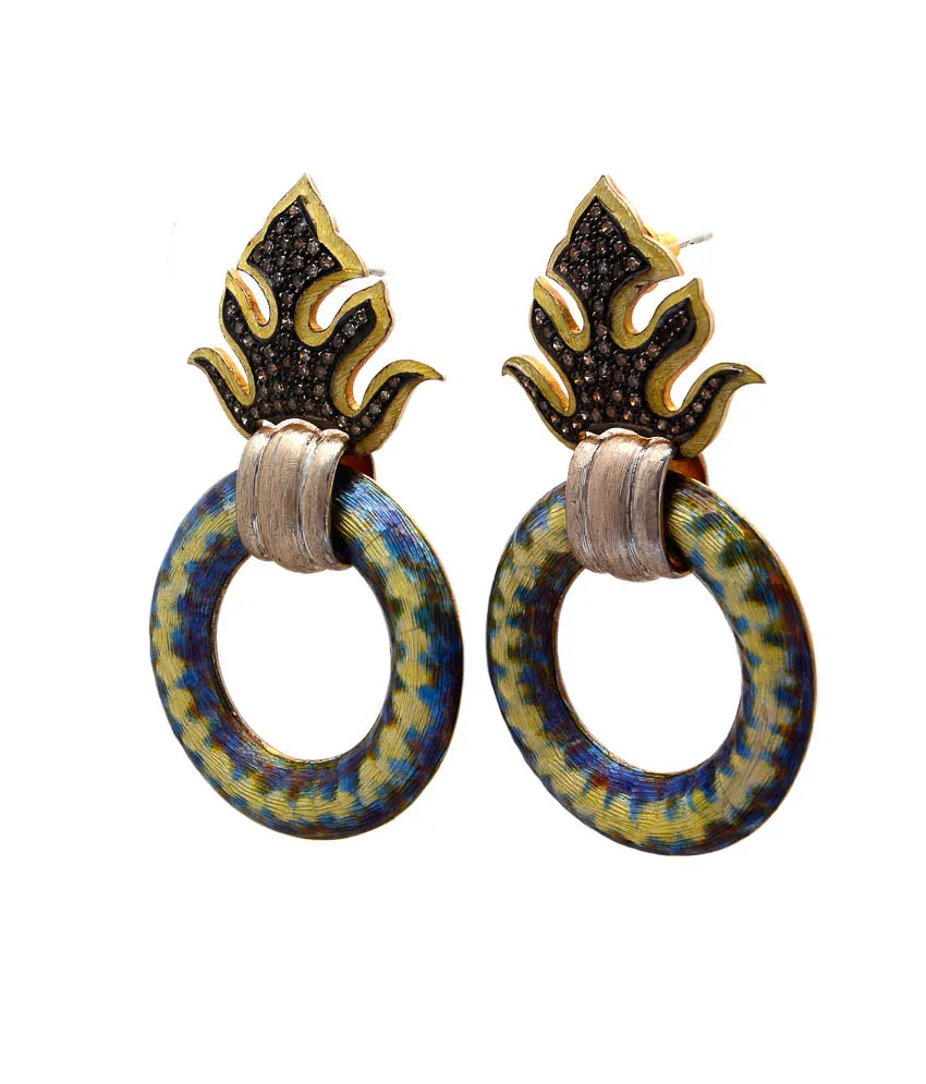 Blue enamel hoop earrings, alternate view