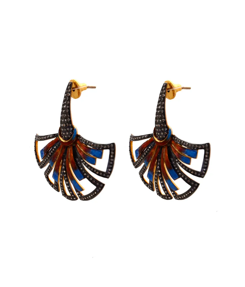 Deco fan earrings, alternate view