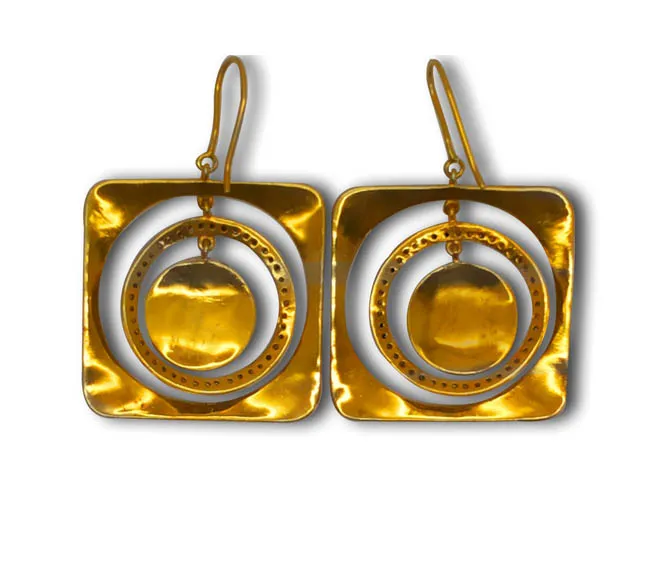Enamel square earrings, alternate view in golden tones