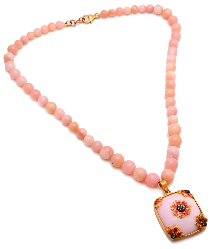 Pink opal pendant necklace, full strand view