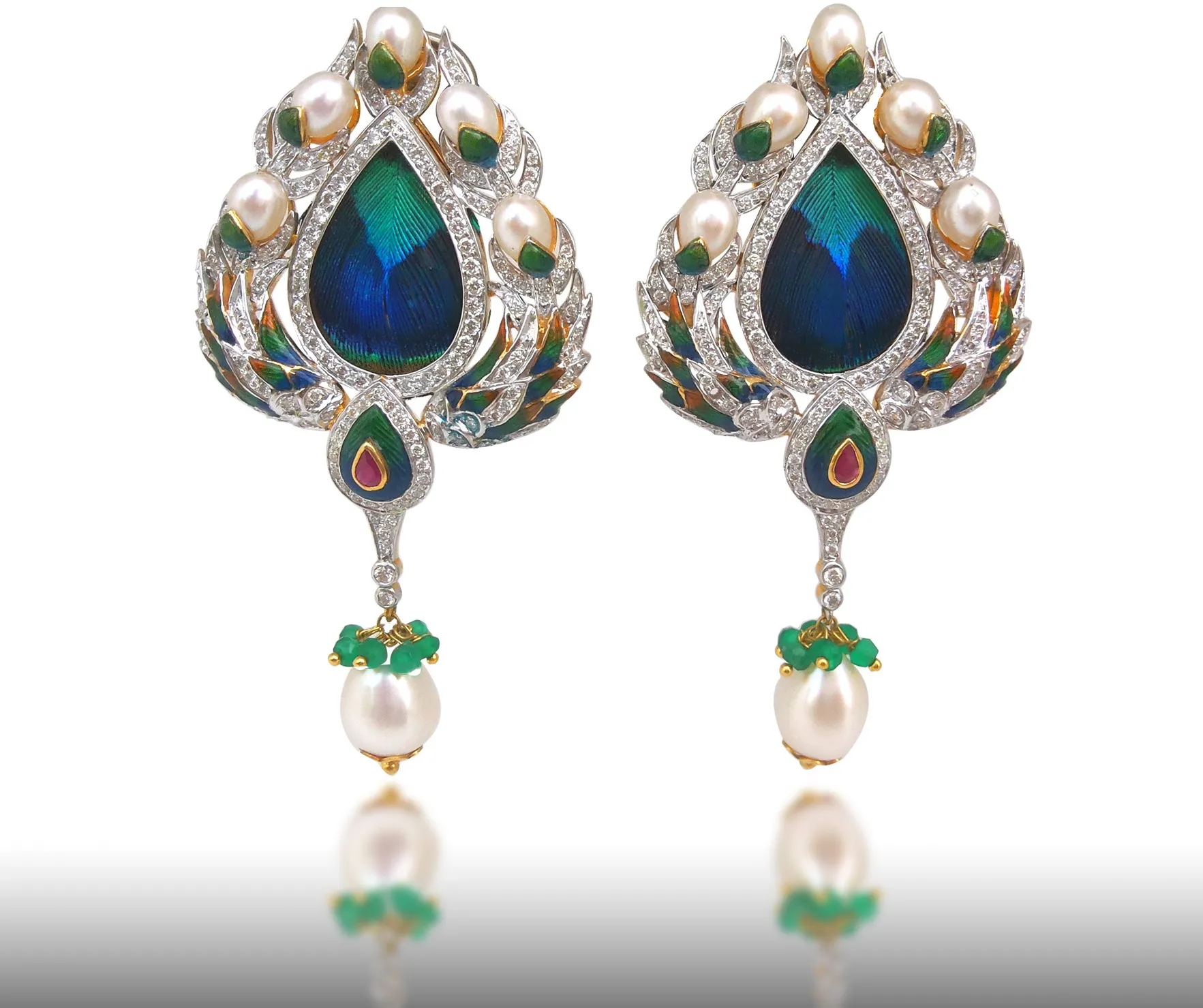 Matching earrings from the peacock feather pendant set