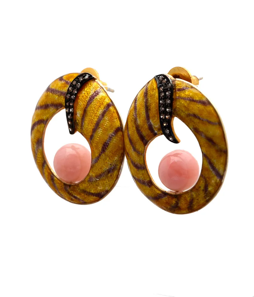 Pink ball rope hoop earrings, alternate angle