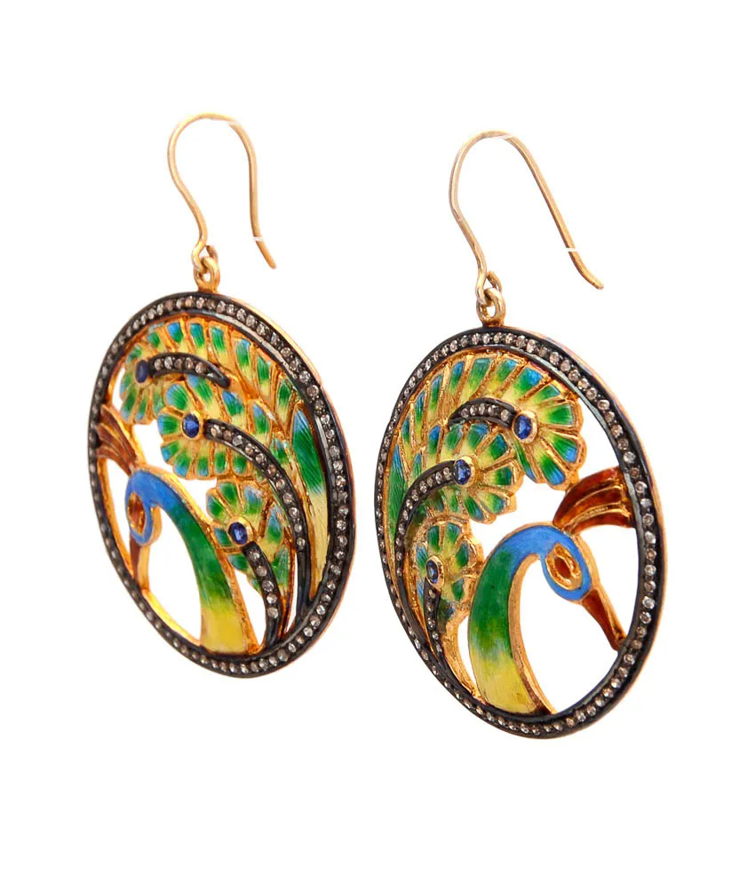 Round peacock medallion earrings, alternate view