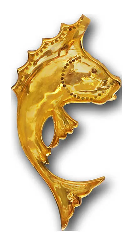 Green fish pendant, gilded reverse