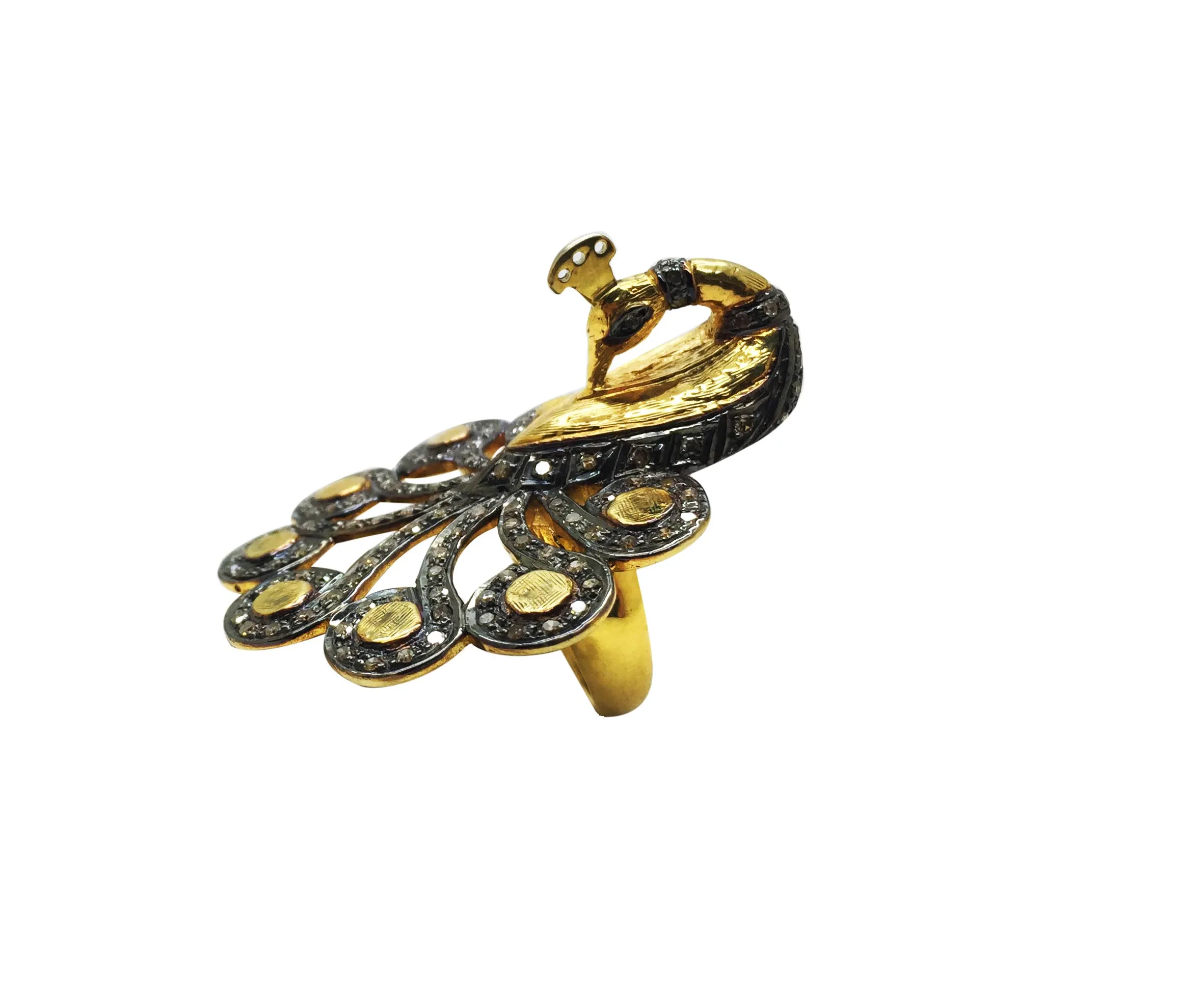 Side view of the pavé blossom ring showing the petal tiers