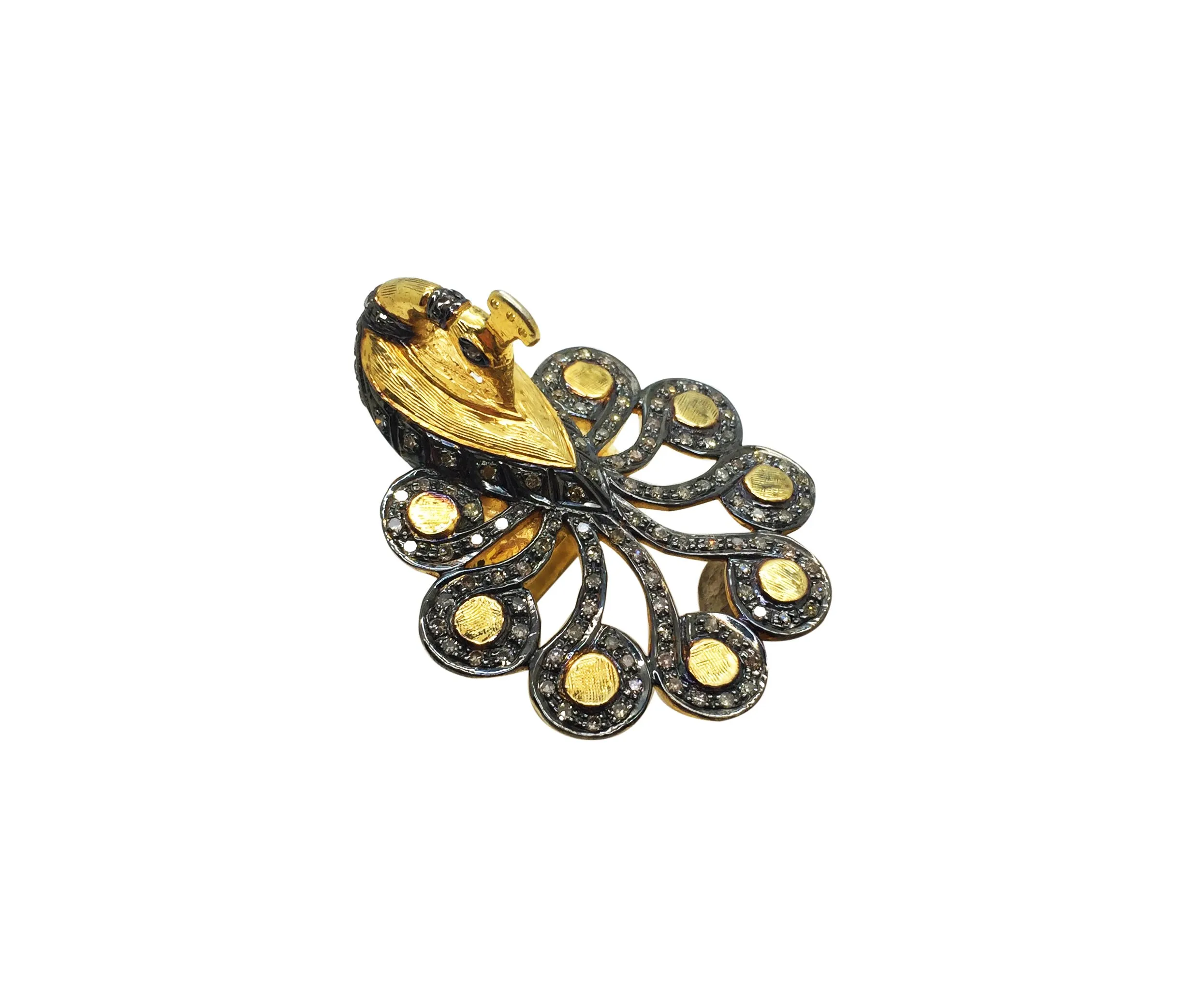 Front view of the pavé blossom ring with its hanging ring drop